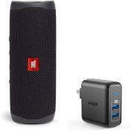 JBL Flip 5 Waterproof Portable Wireless Bluetooth Speaker Bundle with 2-Port USB Wall Charger - Black