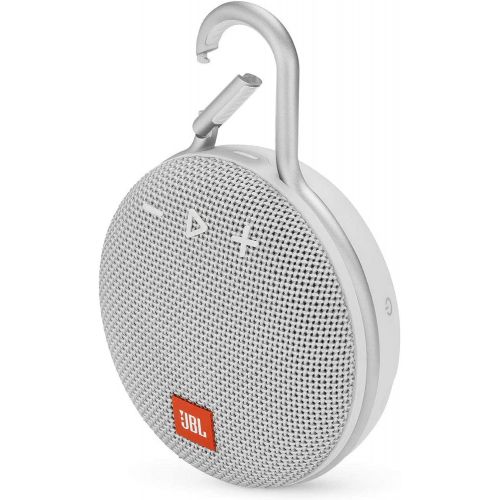 제이비엘 JBL Clip 3 Portable Waterproof Wireless Bluetooth Speaker - Non-Retail Packaging (Steel White) with KeySmart Clean Key
