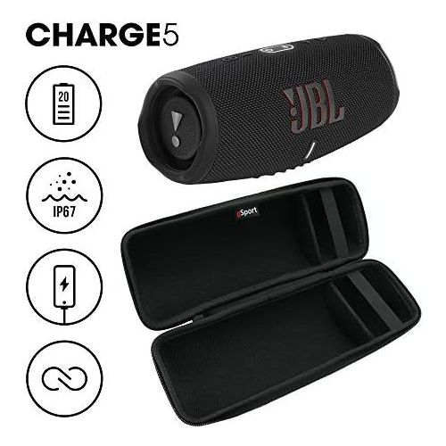 제이비엘 JBL Charge 5 Waterproof Portable Speaker with Built-in Powerbank and gSport Carbon Fiber Case (Black)