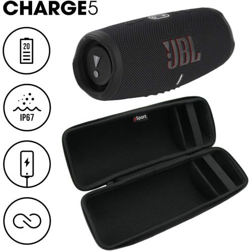 제이비엘 JBL Charge 5 Waterproof Portable Speaker with Built-in Powerbank and gSport Carbon Fiber Case (Black)