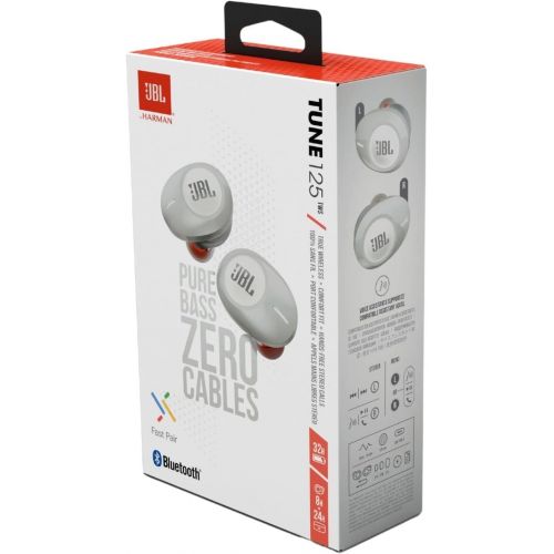 제이비엘 JBL Tune 125TWS True Wireless In-Ear Headphones - JBL Pure Bass Sound, 32H Battery, Bluetooth, Fast Pair, Comfortable, Wireless Calls, Music, Native Voice Assistant (White)