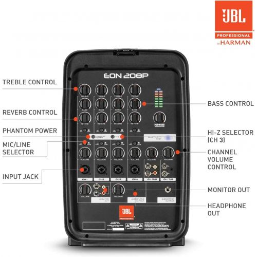 제이비엘 JBL Professional EON208P Portable All-in-One 2-way PA System with 8-Channel Mixer and Bluetooth