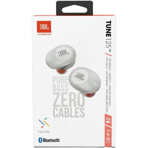 제이비엘 JBL Tune 125TWS True Wireless In-Ear Headphones - JBL Pure Bass Sound, 32H Battery, Bluetooth, Fast Pair, Comfortable, Wireless Calls, Music, Native Voice Assistant (White)