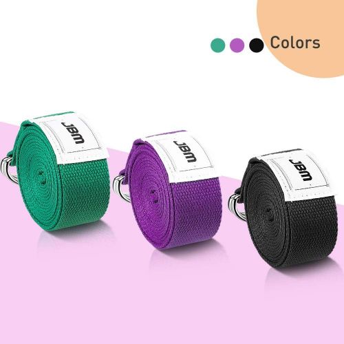  JBM international JBM Stretch Strap 6ft Strethcing Strap 8ft Yoga Strap with Double D-Ring Exerice Straps for Yoga Gravity Fitness (Black/Green/Purple/Blue/Pink)