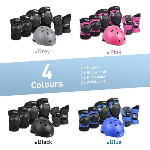  JBM international JBM Child & Adults Rider Series Protection Gear Set for Multi Sports Scooter, Skateboarding, Biking, Roller skating, Protection for beginner to advanced, Helmet, Knee and elbow pad