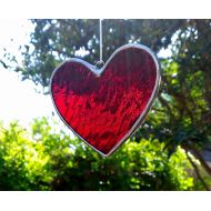 JBsGlassHouse Red Heart Stained Glass Suncatcher Valentine Gift for Her Home Decor Housewarming Hanging Garden Decoration Glass Art Window Ornament