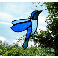 JBsGlassHouse Blue Stained Glass Hummingbird Suncatcher