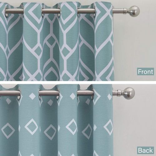  Jack&Catherine Reversible Print Blackout Curtains Moroccan Thermal Insulated Curtain for Living Room, 52 x 84 inch, Teal, Set of 2 Panels