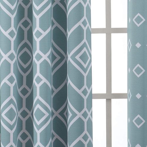  Jack&Catherine Reversible Print Blackout Curtains Moroccan Thermal Insulated Curtain for Living Room, 52 x 84 inch, Teal, Set of 2 Panels