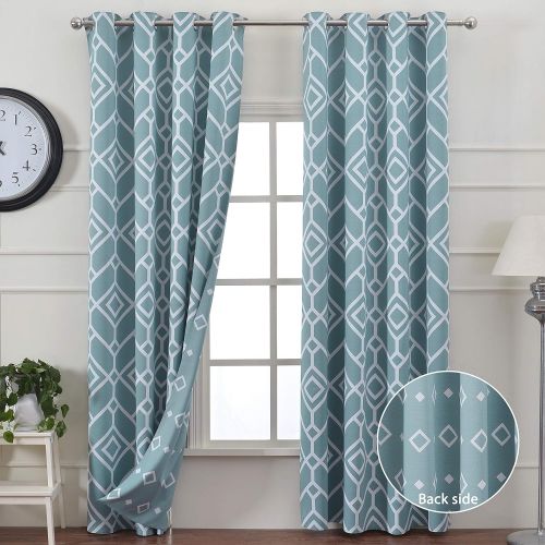  Jack&Catherine Reversible Print Blackout Curtains Moroccan Thermal Insulated Curtain for Living Room, 52 x 84 inch, Teal, Set of 2 Panels