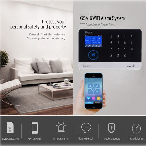  JCHENG SECURITY JC Wireless 2G & WIFI Security Alarm System, RFID Burglar Security, Support Auto Dial, Multi-language GUI and English APP Control, with Pet-friendly PIR Detector, Door Window Senso