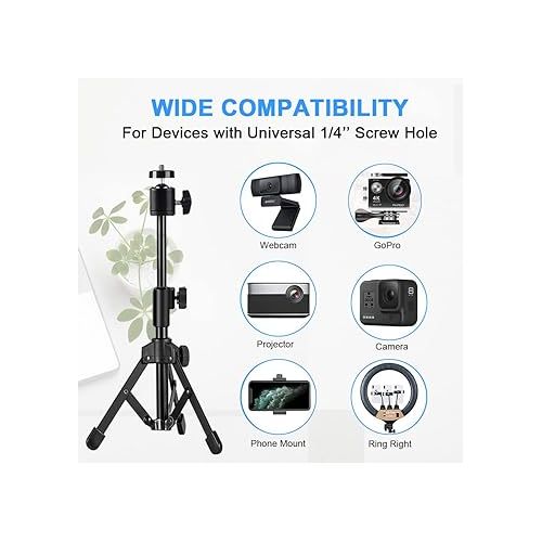  Webcam Tripod Stand Extendable Desktops Tripod for Camera/Phone/Webcam, Desk Tripod Webcam Mount Holder Compatible with Logitech Stream Webcam C925e C922x C922 C930e C930 C920 C615 /iPhone/Ring Light