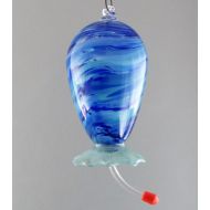 /JDArtGlass Blue Glass Hummingbird Feeder with Blue Flower