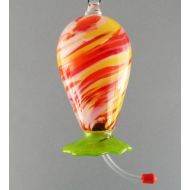 /JDArtGlass Red White and Yellow Hummingbird Feeder with Green Flower