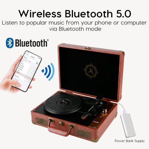  JDR Record Player Vinyl Bluetooth Turntable with Speakers 3-Speed Portable Suitcase Vintage Phonograph as Gift for Music Lovers Parents Friends?Audio SoundUSB Recorder?AUX inExtra