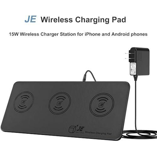  Triple Wireless Charger Pad - 15W Fast Charging Station for Apple iPhone 15/14/13/12 Pro/Max/Plus, AirPods, Qi-Certified 3-in-1 Charging Mat for Multiple Devices One-Step Wireless Charging Solution