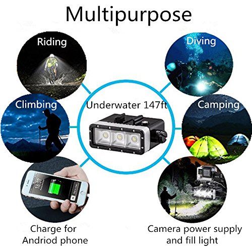 JEERUI Underwater Lighting 45m147ft Waterproof Video LED Light Dimmable 5200mAh Battery Waterproof Diving Light for GoPro Hero65433+2SessionLCDXIAOYISJCAM ect ActionDSLR Camera