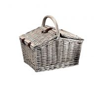 Grey Wicker Basket Set with Lid Outdoor Woven Rattan Picnic Handy Small Rectangular with Polyester Liner Organizer Case Portable Modern Decorative & eBook by JEFSHOP.