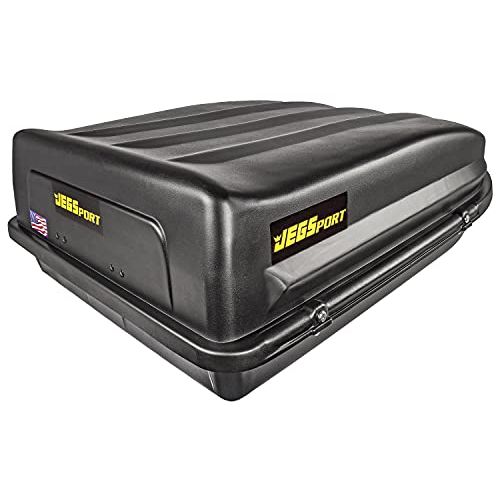  JEGS Rooftop Cargo Carrier Hard Car Top Large Luggage Box Waterproof Storage Heavy Duty Solid Case Made in USA 18 Cubic Ft. 100 Lb. Capacity Zero Tool Easy Assembly Aerodynamic Des