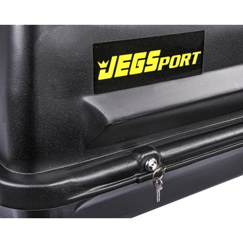  JEGS Rooftop Cargo Carrier Hard Car Top Large Luggage Box Waterproof Storage Heavy Duty Solid Case Made in USA 18 Cubic Ft. 100 Lb. Capacity Zero Tool Easy Assembly Aerodynamic Des