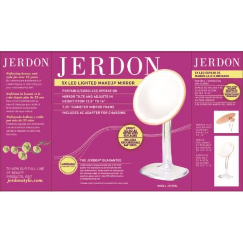  Jerdon JS725RL 7.25-Inch LED Lighted Single-Sided Vanity Mirror with 5x Magnification, Clear/Rose Gold