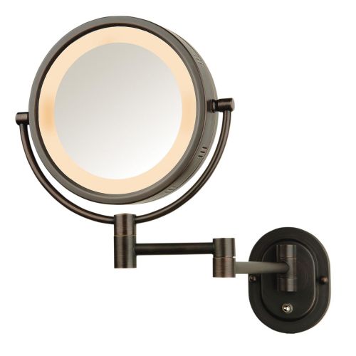  Jerdon HL65G 8-Inch Lighted Wall Mount Makeup Mirror with 5x Magnification, Bright Brass Finish