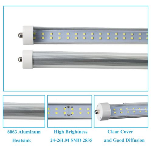  JESLED T8/T10/T12 8FT LED Tube Light, Single Pin FA8 Base, 50W 6000LM, 5000K Daylight, JESLED 96 Dual Row LED Fluorescent Bulbs (130W Replacement), Clear Cover, Dual-Ended Power (B