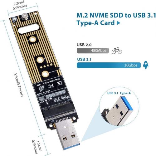  JESOT NVMe to USB Adapter, M.2 SSD to USB 3.1 Type A Card, M.2 PCIe Based M Key Hard Drive Converter Reader as Portable SSD 10 Gbps USB 3.1 Gen 2 Bridge Chip Support Windows XP 7 8 10, M