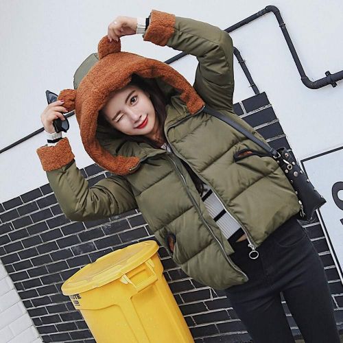  JESPER Women Winter Warm Down Coat Faux Fur Cute Bear Hooded Thick Slim Jacket Lightweight