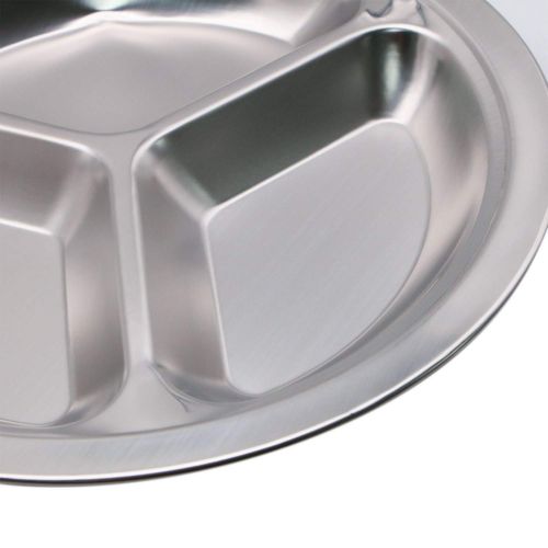  JETEHO 3 Compartments Stainless Steel Sectioned Dinner Plates,Stainless Steel Round Divided Dinner Plates Pack of 2