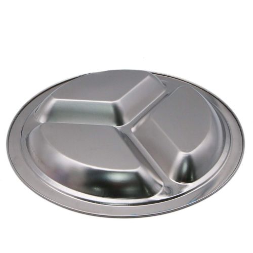  JETEHO 3 Compartments Stainless Steel Sectioned Dinner Plates,Stainless Steel Round Divided Dinner Plates Pack of 2