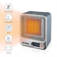 JETERY 1500W PTC Space Heater, Heating System for Bedroom & Office, Portable Electric Heater with Adjustable Thermostat - Overheat Protection, Silver