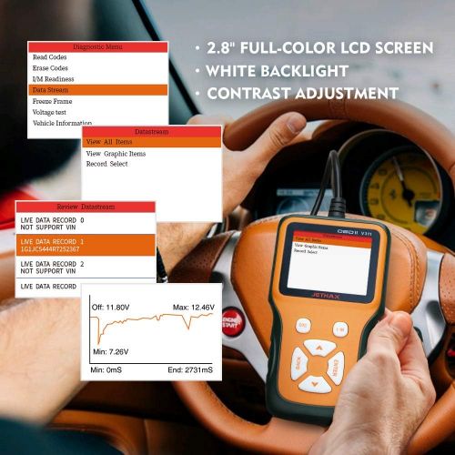  JETHAX Handheld OBD2 Scanner, Car Fault Code Reader Diagnostic Scan Tool Compatible with All Vehicles 1996 and Newer, Check I/M Readiness, 02 Sensor, EVAP Systems