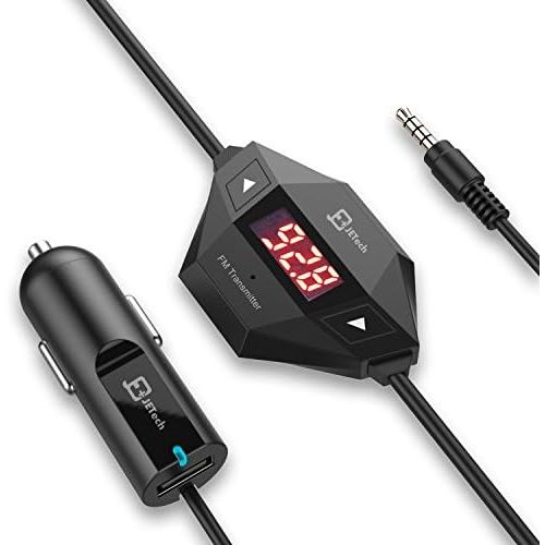  [아마존베스트]JETech Wireless FM Transmitter Radio Car Kit for Smart Phones Bundle with 3.5mm Audio Plug and Car Charger (Black)