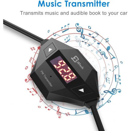  [아마존베스트]JETech Wireless FM Transmitter Radio Car Kit for Smart Phones Bundle with 3.5mm Audio Plug and Car Charger (Black)