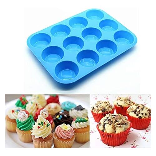  JEWOSTER 12 Cups Silicone Muffin Pan 2 Pack - Silicone Cupcake Pan Nonstick Silicone Molds Great for Making Muffin Cakes,Bread, Tart - BPA Free Baking Accessory