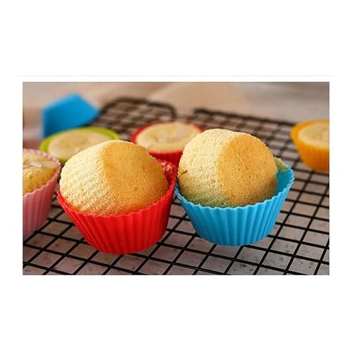  Reusable Silicone Cupcake Baking Cups 24 Pack, 2.75 inch Cups, & Non-stick Muffin Liners for Party Halloween Christmas,6 Rainbow Colors (Pack of 24,Multicolor)