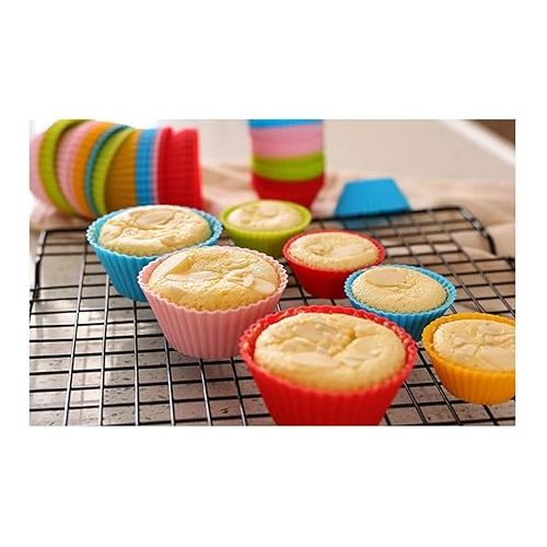  Reusable Silicone Cupcake Baking Cups 24 Pack, 2.75 inch Cups, & Non-stick Muffin Liners for Party Halloween Christmas,6 Rainbow Colors (Pack of 24,Multicolor)