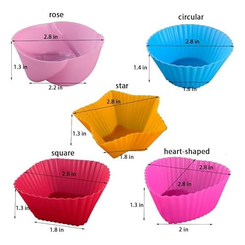  Reusable Silicone Cupcake Baking Cups 12 Pack, 2.75 inch Silicone Baking Cups, Reusable & Non-stick Muffin Cupcake Liners for Party Halloween Christmas (Pack of 30,Multicolor,5 styles)