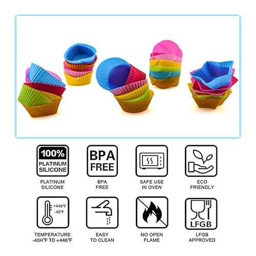  Reusable Silicone Cupcake Baking Cups 12 Pack, 2.75 inch Silicone Baking Cups, Reusable & Non-stick Muffin Cupcake Liners for Party Halloween Christmas (Pack of 30,Multicolor,5 styles)