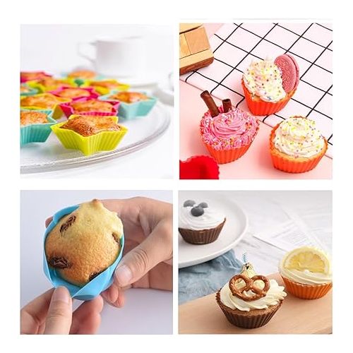  Reusable Silicone Cupcake Baking Cups 12 Pack, 2.75 inch Silicone Baking Cups, Reusable & Non-stick Muffin Cupcake Liners for Party Halloween Christmas (Pack of 30,Multicolor,5 styles)