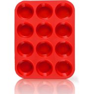 [아마존베스트]JEWOSTER Non-Sticky Silicone Muffin PanMuffin Molder for Muffins and CupcakesCupcake silicone molderBaking Accessory12 X Muffin Molders (12 Hole-Red-New-1 PCS)