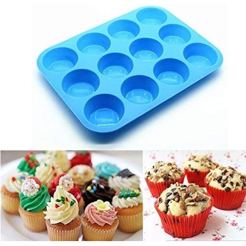  [아마존베스트]JEWOSTER Non-Sticky Silicone Muffin PanMuffin Molder for Muffins and CupcakesCupcake silicone molderBaking Accessory12 X Muffin Molders (12-Red+Blue)