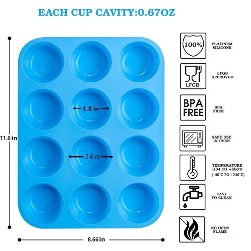  [아마존베스트]JEWOSTER Non-Sticky Silicone Muffin PanMuffin Molder for Muffins and CupcakesCupcake silicone molderBaking Accessory12 X Muffin Molders (12-Red+Blue)