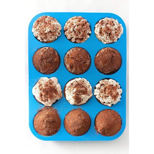  [아마존베스트]JEWOSTER Non-Sticky Silicone Muffin PanMuffin Molder for Muffins and CupcakesCupcake silicone molderBaking Accessory12 X Muffin Molders (12-Red+Blue)