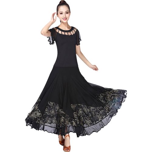  JEZISYMA Womens Ballroom Smooth Standard Spanish Waltz Party Swing Long Dance Skirt