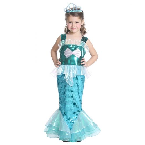  JFEELE Little Mermaid Dress for Girls Turquoise - Fairy Sequins Mermaid Costume Outfit