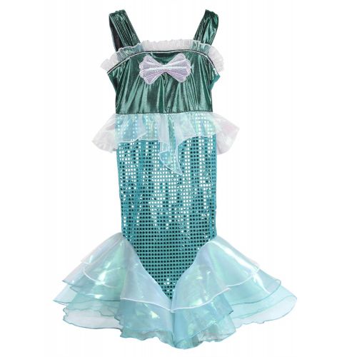  JFEELE Little Mermaid Dress for Girls Turquoise - Fairy Sequins Mermaid Costume Outfit