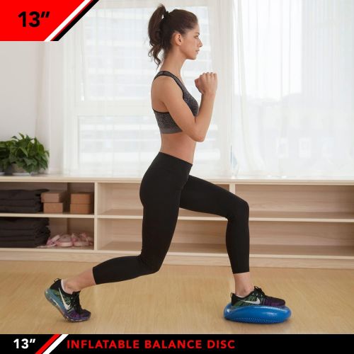  j/fit Inflatable Balance & Stability Disc: 13 Large Yoga Wobble Cushion Trainer with Pump - Core Fitness & Workout Equipment Discs for Home - Office Chair, Ankle Strength Training