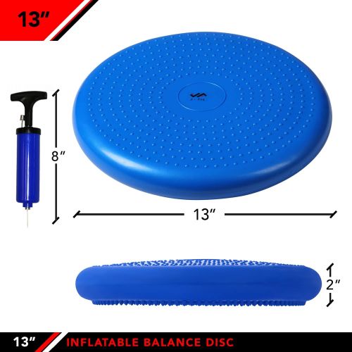  j/fit Inflatable Balance & Stability Disc: 13 Large Yoga Wobble Cushion Trainer with Pump - Core Fitness & Workout Equipment Discs for Home - Office Chair, Ankle Strength Training